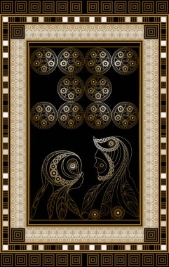 Graphic abstract design with occult tarot card. Minor Arcana - Ten of Pentacles . Suitable for invitation, flyer, sticker, poster, banner, card, label, cover, web. Vector illustration. clipart