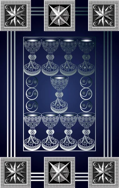 Graphisme Abstrait Avec Carte Tarot Occulte Arcane Mineur Neuf Tasses — Image vectorielle