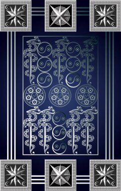 Tarot kartlı grafiksel soyut tasarım. Minor Arcana - Kılıç Yedilisi. Davetiye, ilan, çıkartma, poster, afiş, kart, etiket, kapak, web için uygun. Vektör illüstrasyonu.