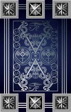 Tarot kartlı grafiksel soyut tasarım. Minor Arcana - Dört Kılıç. Davetiye, ilan, çıkartma, poster, afiş, kart, etiket, kapak, web için uygun. Vektör illüstrasyonu.