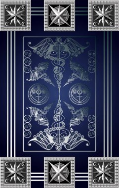 Tarot kartlı grafiksel soyut tasarım. Minor Arcana - Asa Altı. Davetiye, ilan, çıkartma, poster, afiş, kart, etiket, kapak, web için uygun. Vektör illüstrasyonu.