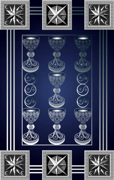 Graphisme Abstrait Avec Carte Tarot Occulte Arcane Mineur Sept Tasses — Image vectorielle
