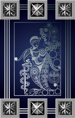 Gizli tarot kartı ile soyut grafik tasarım. Minor Arcana - sayfa kılıç. Davet, el ilanı, etiket, poster, afiş, kart, etiket, kapak, web için uygundur. Vektör çizim.
