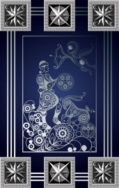 Gizli tarot kartı ile soyut grafik tasarım. Minor Arcana - sayfa .detaylar gizli tutulmuştu. Davet, el ilanı, etiket, poster, afiş, kart, etiket, kapak, web için uygundur. Vektör çizim.