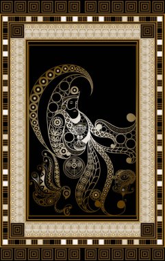 Gizli tarot kartı ile soyut grafik tasarım. Minor Arcana - bardak kralı. Davet, el ilanı, etiket, poster, afiş, kart, etiket, kapak, web için uygundur. Vektör çizim.