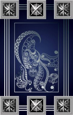 Gizli tarot kartı ile soyut grafik tasarım. Minor Arcana - bardak kralı. Davet, el ilanı, etiket, poster, afiş, kart, etiket, kapak, web için uygundur. Vektör çizim.