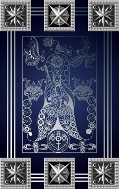 Gizli tarot kartı ile soyut grafik tasarım. Minor Arcana - kılıç kralı. Davet, el ilanı, etiket, poster, afiş, kart, etiket, kapak, web için uygundur. Vektör çizim.