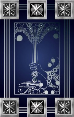 Gizli tarot kartı ile soyut grafik tasarım. Minor Arcana - kılıç ası. Davet, el ilanı, etiket, poster, afiş, kart, etiket, kapak, web için uygundur. Vektör çizim.