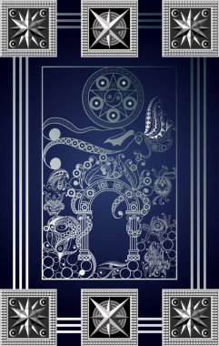 Gizli tarot kartı ile soyut grafik tasarım. Minor Arcana - ası .detaylar gizli tutulmuştu. Davet, el ilanı, etiket, poster, afiş, kart, etiket, kapak, web için uygundur. Vektör çizim.