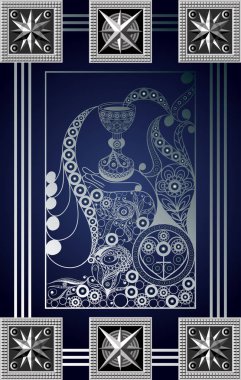 Gizli tarot kartı ile soyut grafik tasarım. Minor Arcana - kupa ası. Davet, el ilanı, etiket, poster, afiş, kart, etiket, kapak, web için uygundur. Vektör çizim.
