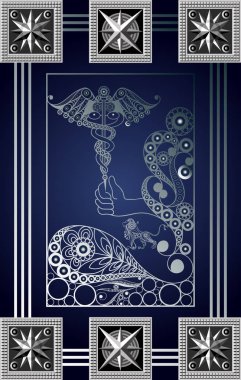 Gizli tarot kartı ile soyut grafik tasarım. Minor Arcana - Ace in yineleyicideki piksel kalemlerinden oluşan. Davet, el ilanı, etiket, poster, afiş, kart, etiket, kapak, web için uygundur. Vektör çizim.