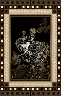 Gizli tarot kartı ile soyut grafik tasarım. Minor Arcana - bardak Şövalyesi. Davet, el ilanı, etiket, poster, afiş, kart, etiket, kapak, web için uygundur. Vektör çizim.