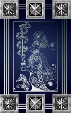Gizli tarot kartı ile soyut grafik tasarım. Minor Arcana - kılıç Şövalyesi. Davet, el ilanı, etiket, poster, afiş, kart, etiket, kapak, web için uygundur. Vektör çizim.