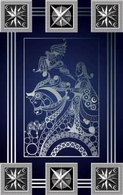 Gizli tarot kartı ile soyut grafik tasarım. Minor Arcana - Knight in yineleyicideki piksel kalemlerinden oluşan. Davet, el ilanı, etiket, poster, afiş, kart, etiket, kapak, web için uygundur. Vektör çizim.