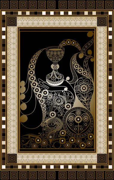 Graphisme Abstrait Avec Carte Tarot Occulte Arcane Mineur Des Tasses — Image vectorielle