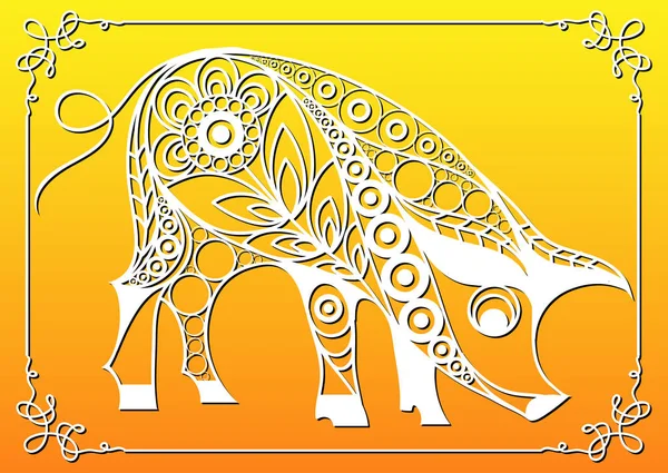 Ilustrația Porcului Pământ Simbol Anului 2019 Siluetă Porc Decorată Model — Vector de stoc
