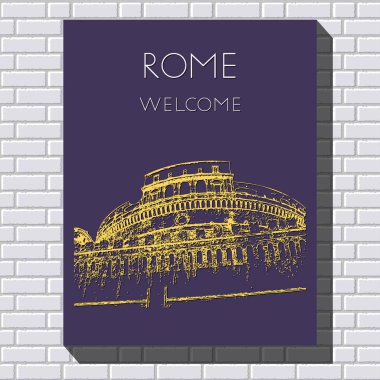 Kroki Roma. Davet, el ilanı, etiket, poster, afiş, kart, etiket, kapak, web için uygundur. Vektör çizim.