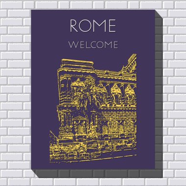Kroki Roma. Davet, el ilanı, etiket, poster, afiş, kart, etiket, kapak, web için uygundur. Vektör çizim.