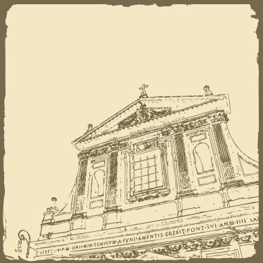 Kroki Roma. Davet, el ilanı, etiket, poster, afiş, kart, etiket, kapak, web için uygundur. Vektör çizim.