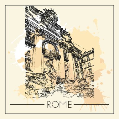 Kroki Roma. Davet, el ilanı, etiket, poster, afiş, kart, etiket, kapak, web için uygundur. Vektör çizim.