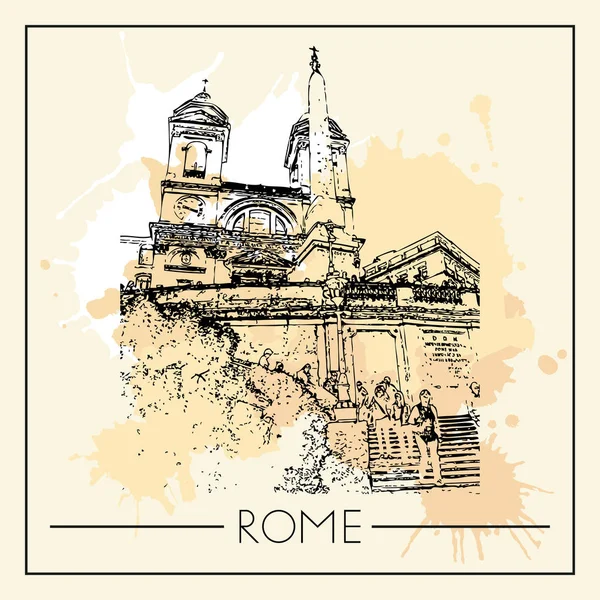 Sketch Rome Suitable Invitation Flyer Sticker Poster Banner Card Label — Stock Vector