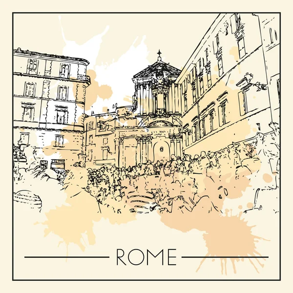 Sketch Rome Suitable Invitation Flyer Sticker Poster Banner Card Label — Stock Vector