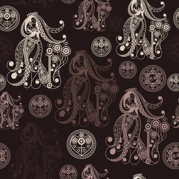 Fondo Sin Costuras Textura Con Símbolos Ocultos Adecuado Para Textiles — Vector de stock