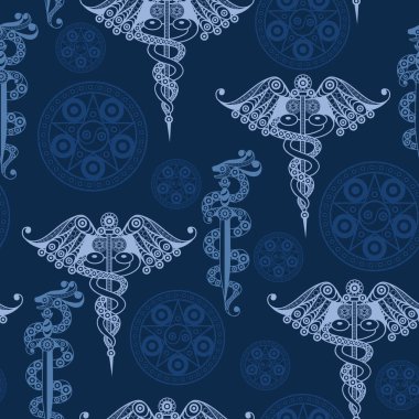 Gizli semboller ile sorunsuz imkanı (doku) arka plan. Uygun tekstil, duvar kağıtları, baskı, ambalaj, scrapbooking, kitap kapağı, kumaş tasarım. Vektör çizim.