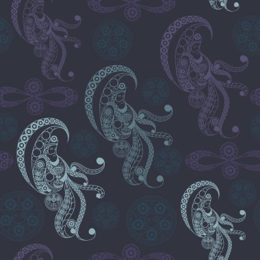 Gizli semboller ile sorunsuz imkanı (doku) arka plan. Uygun tekstil, duvar kağıtları, baskı, ambalaj, scrapbooking, kitap kapağı, kumaş tasarım. Vektör çizim.