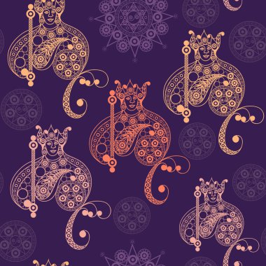 Gizli semboller ile sorunsuz imkanı (doku) arka plan. Uygun tekstil, duvar kağıtları, baskı, ambalaj, scrapbooking, kitap kapağı, kumaş tasarım. Vektör çizim.