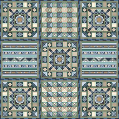 Dekoratif etnik süsleme unsurları geometrik soyut desen. Ambalaj, tekstil, iç mekan, web tasarım Afrika, Meksika, Türkmen doku (arka plan).