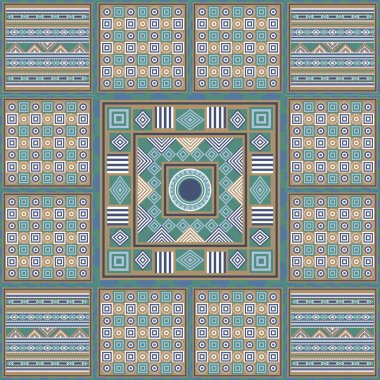 Dekoratif etnik süsleme unsurları geometrik soyut desen. Ambalaj, tekstil, iç mekan, web tasarım Afrika, Meksika, Türkmen doku (arka plan).