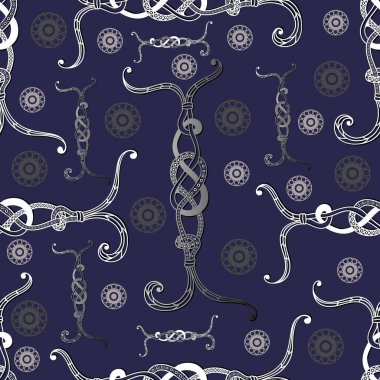 Deniz süsüsüyle kusursuz desen (doku). Sonsuz bahriyeli geçmişi. Tasarım için uygun: kumaş, ağ, duvar kağıdı, ambalaj. Vektör illüstrasyonu.