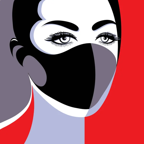 Covid Promotion Hygiène Avec Port Masque Facial Dans Style Plat — Image vectorielle