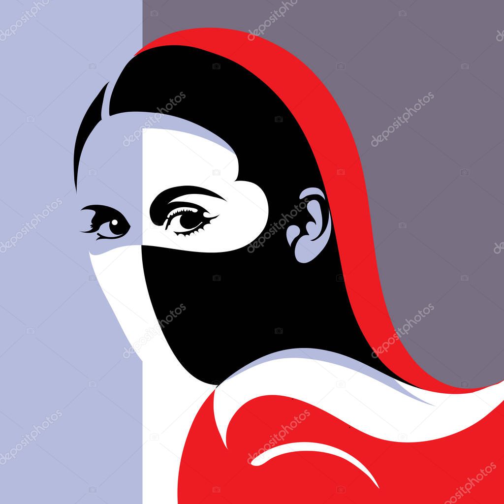 COVID-19 hygiene promotion with wearing a face mask in flat style. Suitable for invitation, flyer, sticker, poster, banner, card, label, cover, web. Vector illustration.