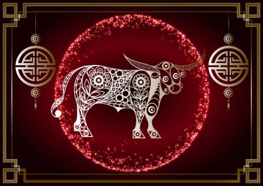 2021 'in beyaz metal öküz sembolü. Çin Yeni Yılı. Metalik boğanın tatil burcu.