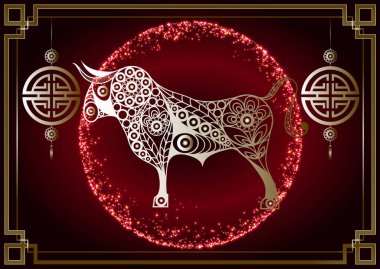 2021 'in beyaz metal öküz sembolü. Çin Yeni Yılı. Metalik boğanın tatil burcu.