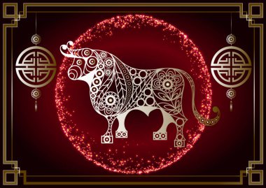 2021 'in beyaz metal öküz sembolü. Çin Yeni Yılı. Metalik boğanın tatil burcu.