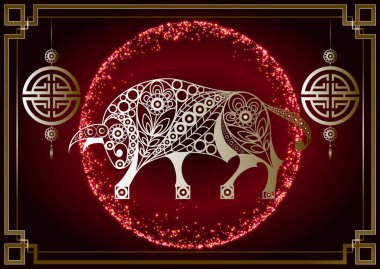 2021 'in beyaz metal öküz sembolü. Çin Yeni Yılı. Metalik boğanın tatil burcu.