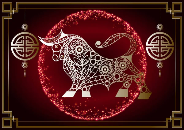 2021 'in beyaz metal öküz sembolü. Çin Yeni Yılı. Metalik boğanın tatil burcu.