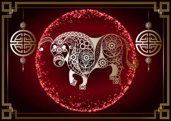 2021 'in beyaz metal öküz sembolü. Çin Yeni Yılı. Metalik boğanın tatil burcu.