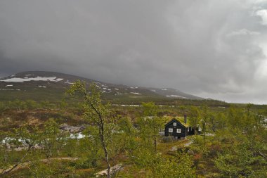 Norveç'in güzel İskandinav manzara geleneksel ahşap ev