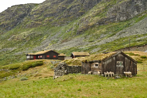 Tradiční Dřevěný Dům Nádherné Skandinávské Krajině Norska — Stock fotografie