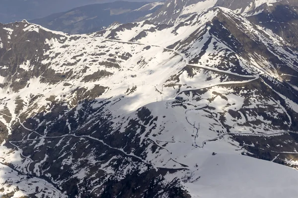 Tiro Aéreo Partir Pequeno Avião Neve Final Primavera San Marco — Fotografia de Stock