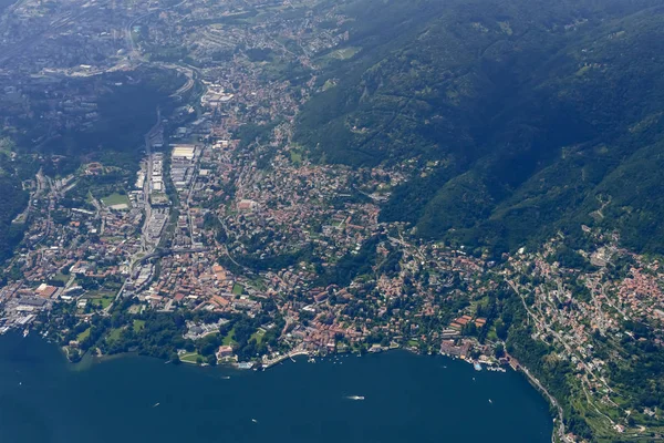 Hava Cernobbio Köyü Como Gölü Batı Tarafında Küçük Bir Uçaktan — Stok fotoğraf