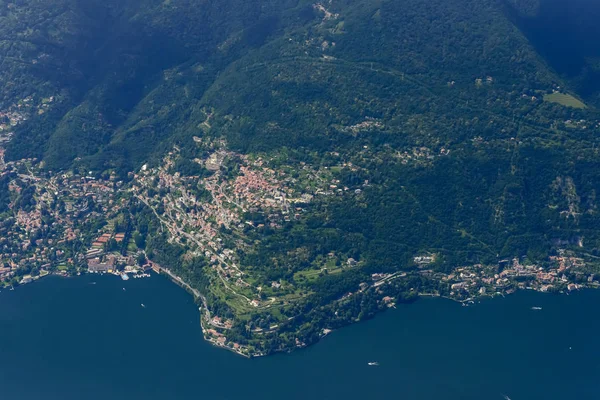 Hava Rovenna Köyü Como Gölü Batı Tarafında Küçük Bir Uçaktan — Stok fotoğraf