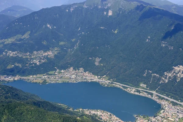 Hava Lugano Gölü Melano Turistik Köyü Küçük Bir Uçaktan Bir — Stok fotoğraf