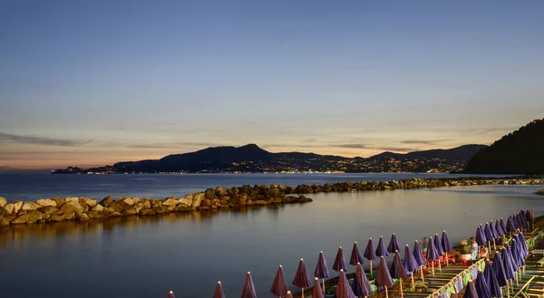 Landscape Tigullio Gulf Portofino Mount Shot Summer Dusk Light Mediterranean — Stock Photo, Image