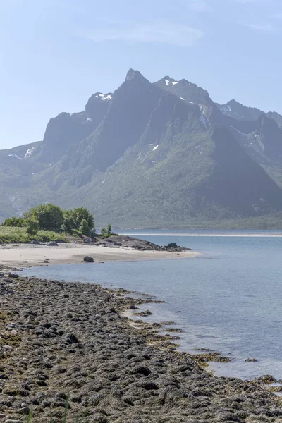 White sand promontory in fjord near Stronstad, Norway — ストック写真
