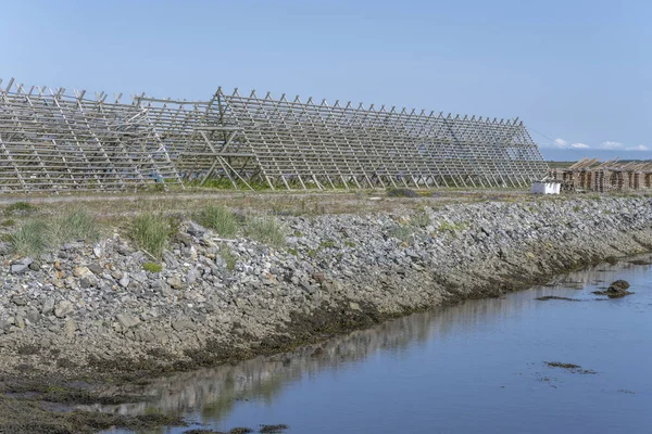 wooden racks for dried cod at Nordmela, Norway